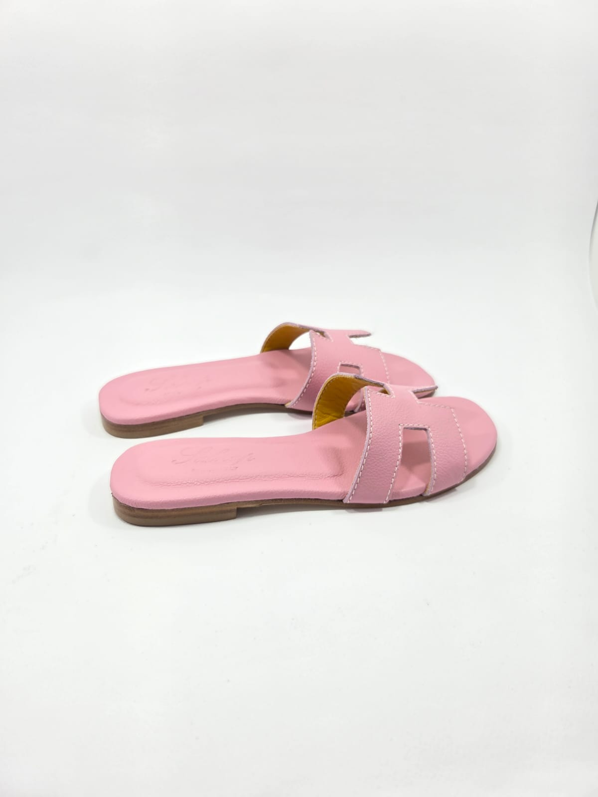 Sandali Bassi Donna Interamente in Vera Pelle Rosa Princess con Suola in Cuoio Naturale.