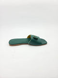 Sandali Bassi Donna Interamente in Vera Pelle Verde Coccodrillo con Suola in Cuoio Naturale.