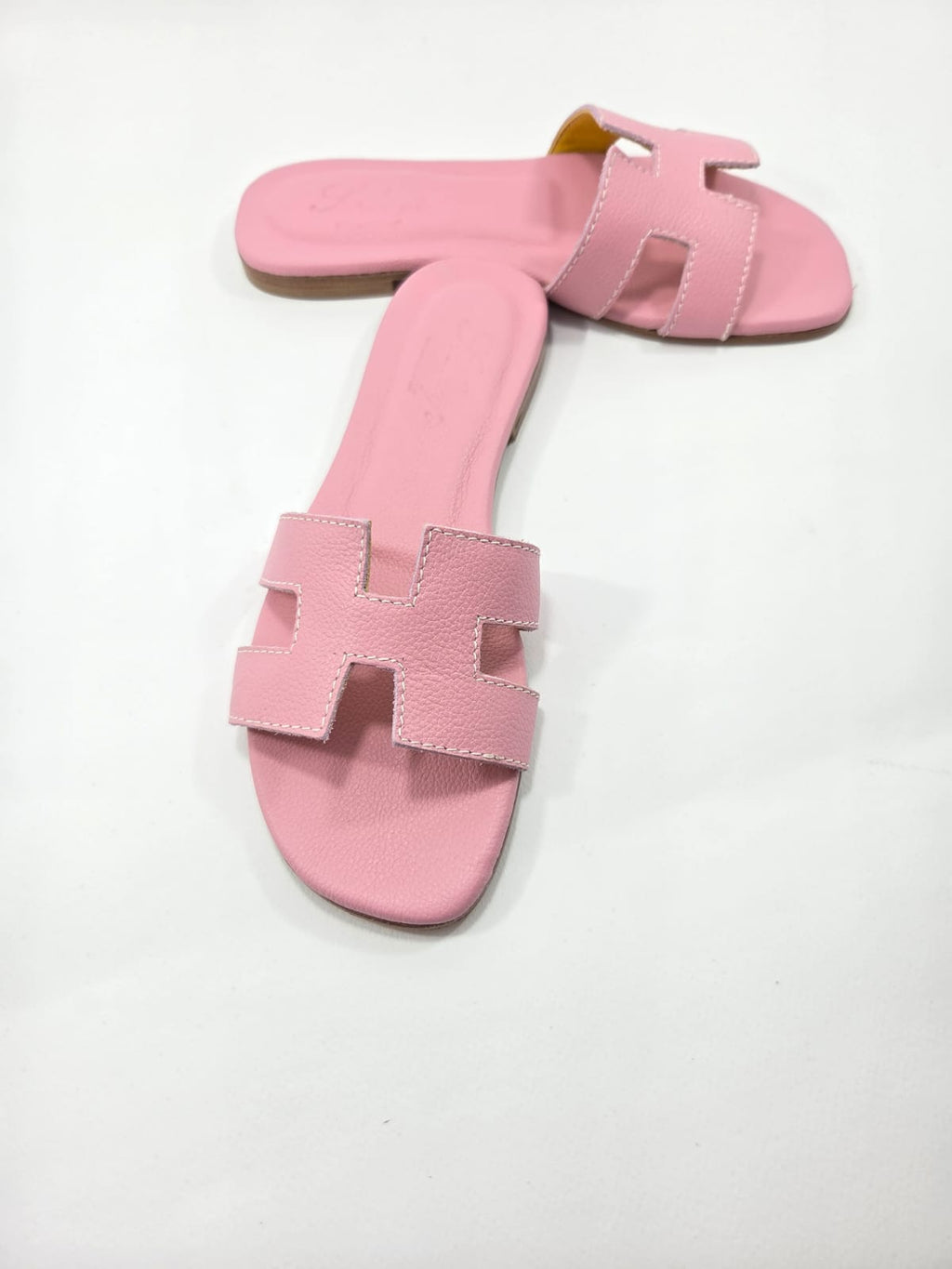Sandali Bassi Donna Interamente in Vera Pelle Rosa Princess con Suola in Cuoio Naturale.
