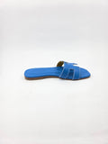 Sandali Bassi Donna Interamente in Vera Pelle Blu Indico con Suola in Cuoio Naturale.