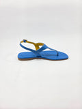 Infradito Donna con Cinturino Interamente in Vera Pelle Blu Indigo con Suola in Cuoio Naturale.