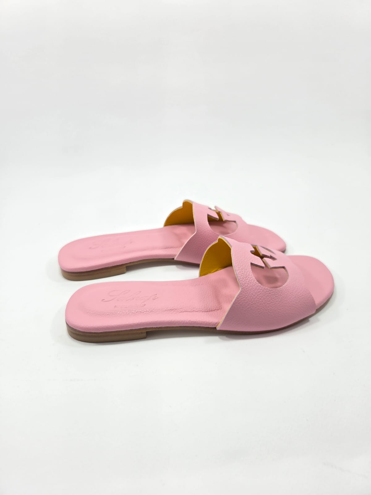 Sandali Bassi Donna Interamente in Vera Pelle Rosa Princess con Suola in Cuoio Naturale.