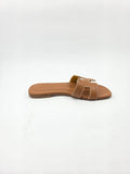 Sandali Bassi Donna Interamente in Vera Pelle Marrone Leone con Suola in Cuoio Naturale.