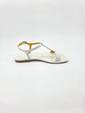 Sandali Donna con Cinturino Interamente in Vera Pelle Bianco con Suola in Cuoio Naturale.