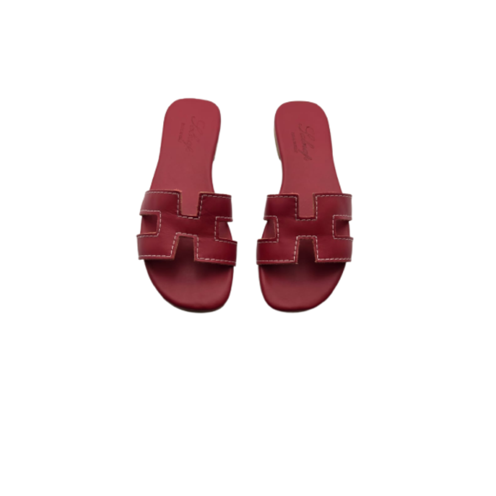 Sandali Donna in Pelle Borgogna con Suola in Cuoio